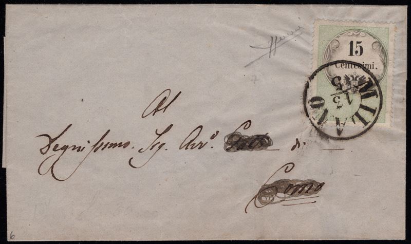 Lombardo Veneto - Marche da Bollo usate per posta, 15 cent. usato a Milano.