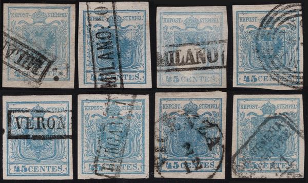 Lombardo Veneto - 45 cent. I tipo, 8 esemplari.