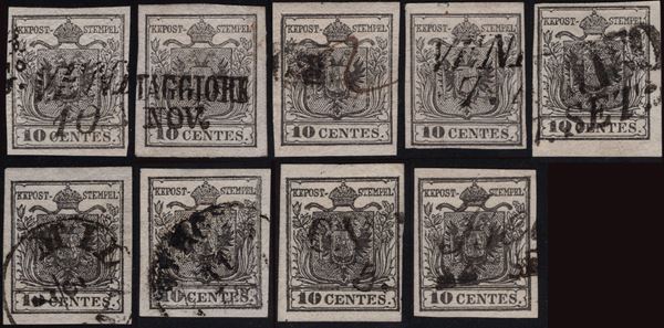 Lombardo Veneto - 10 cent. carta a mano, studio dei colori.