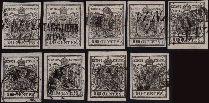 Lombardo Veneto - 10 cent. carta a mano, studio dei colori.