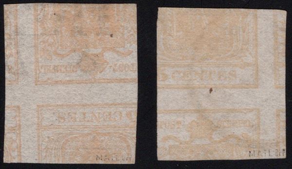 Lombardo Veneto - 5 cent. le due stampe recto verso n.13 e 13A