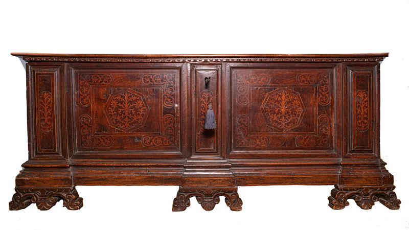 Cassapanca rinascimentale intarsiata