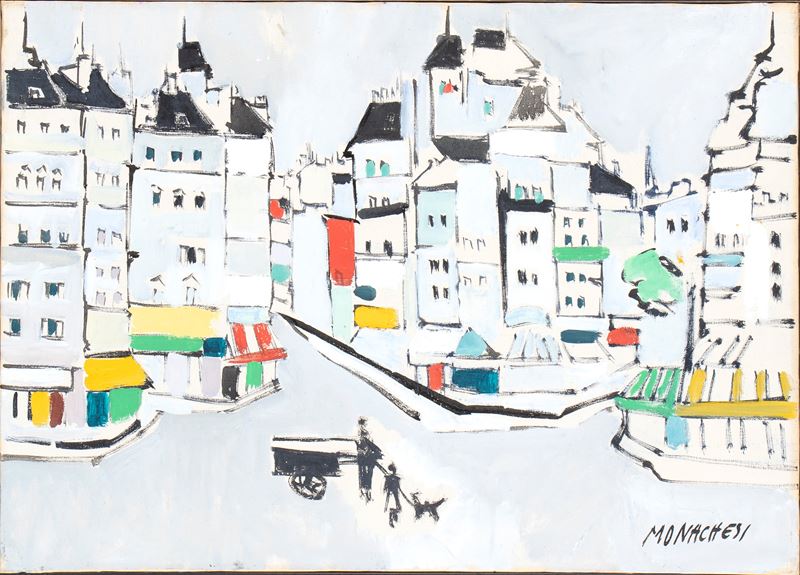 Sante Monachesi - Strade di Parigi, olio su tela