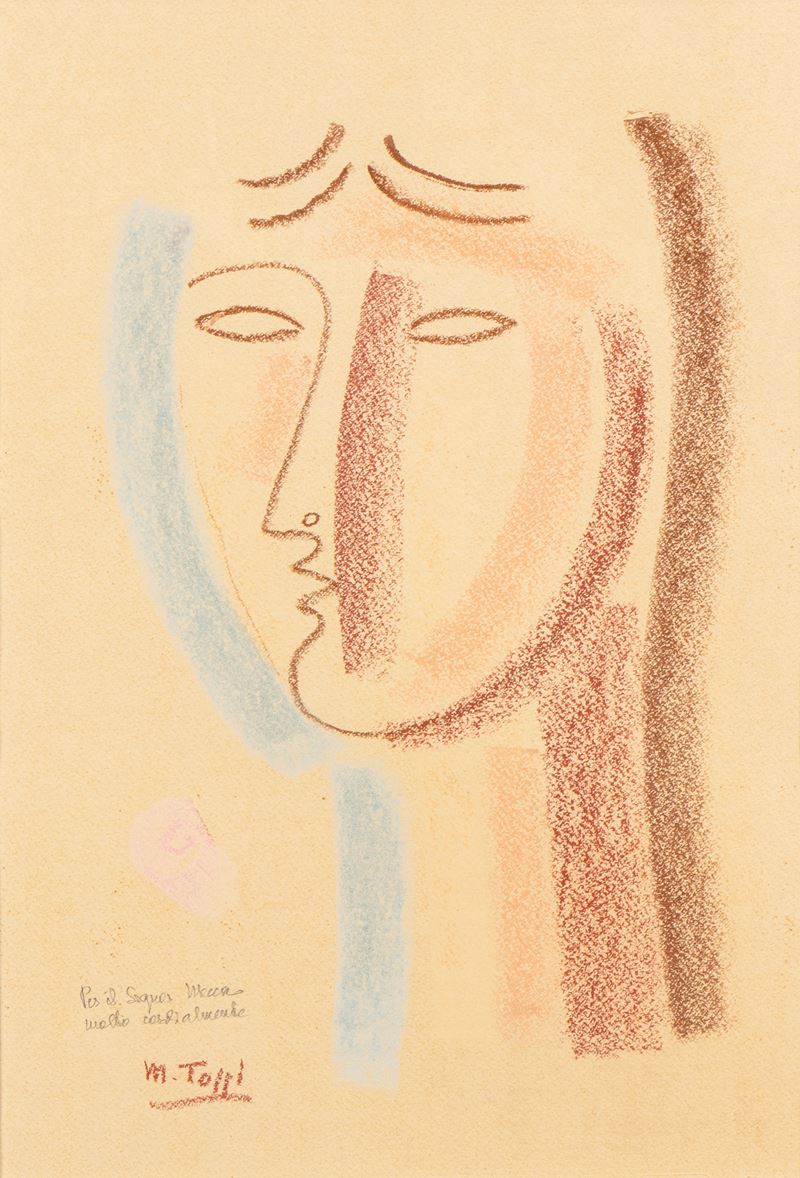 Mario Tozzi - Testina con frangetta - Pastelli su carta, 1977