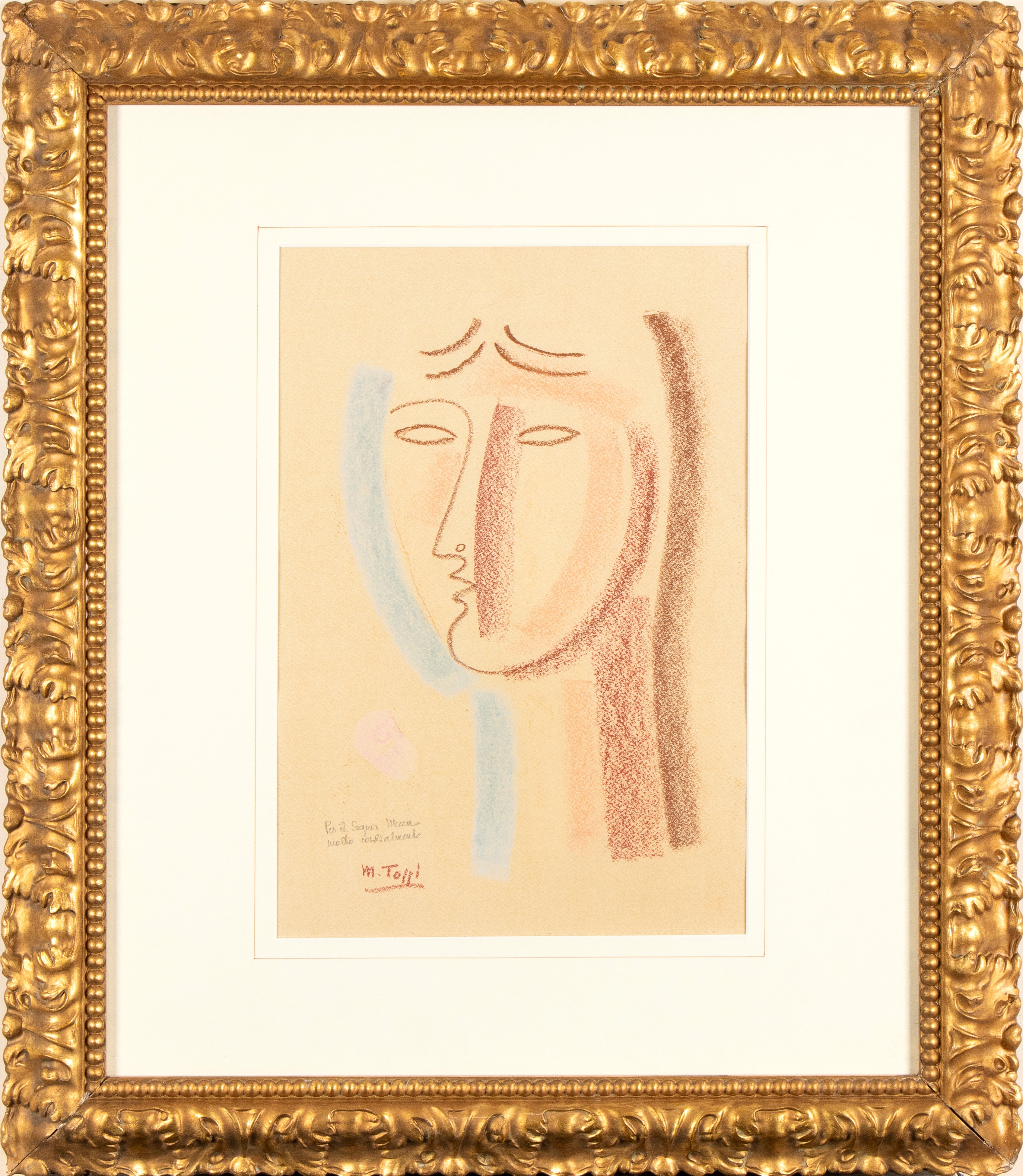 Mario Tozzi - Testina con frangetta - Pastelli su carta, 1977