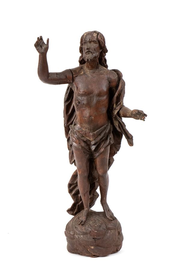 Scultura italiana in legno raffigurante Cristo benedicente