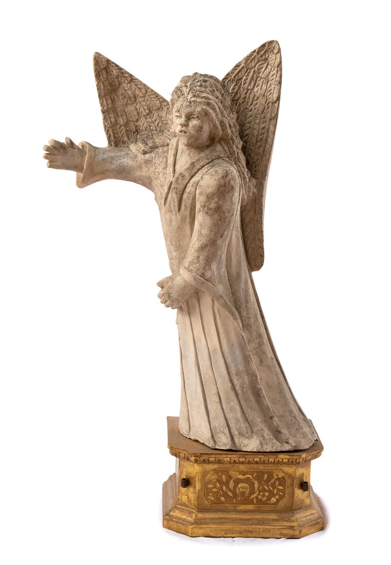 Scultore italiano del XVIII secolo, Scultura in pietra raffigurante angelo con ali