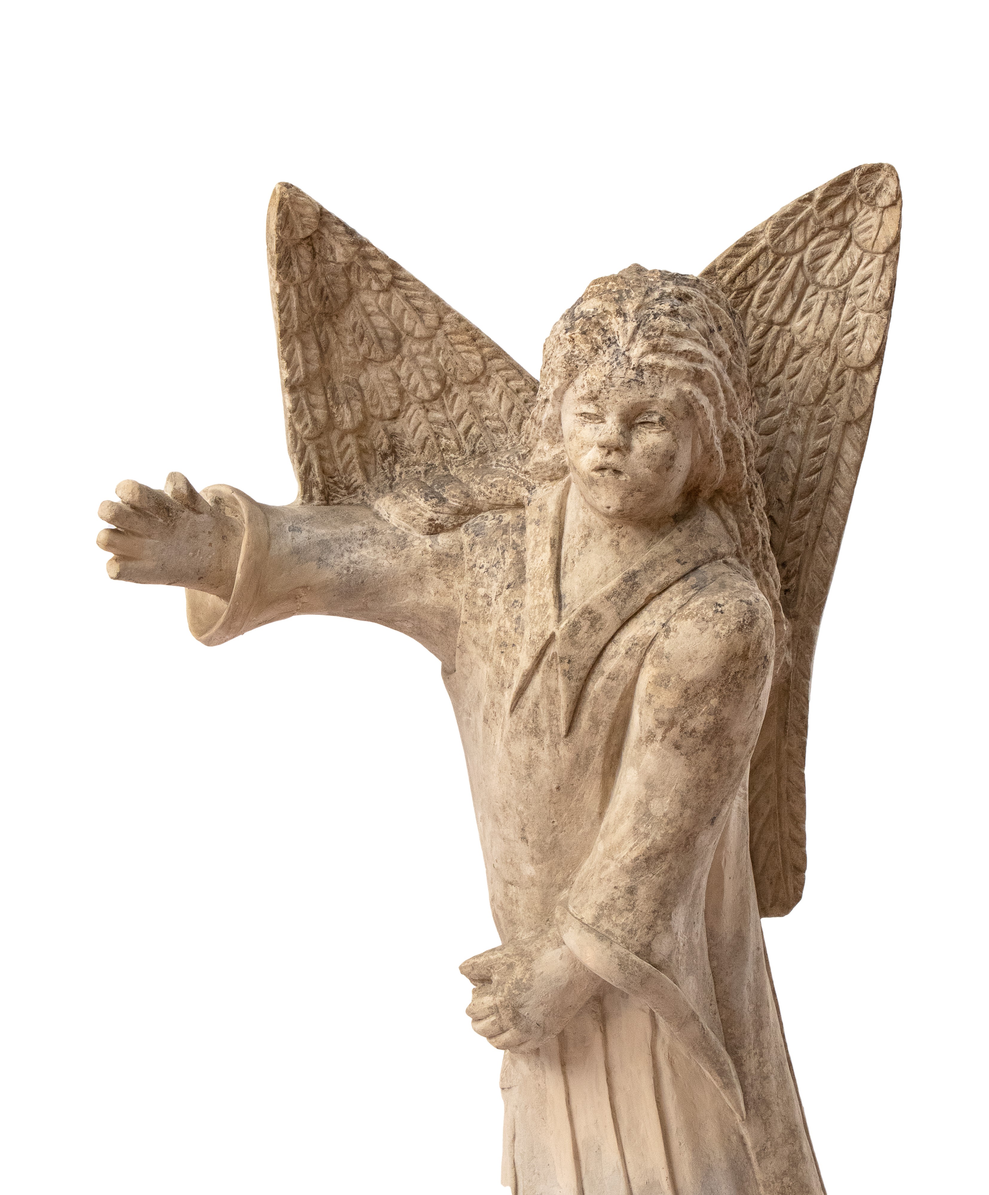Scultore italiano del XVIII secolo, Scultura in pietra raffigurante angelo con ali
