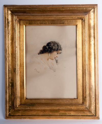 Autore sconosciuto, Busto femminile - Acquarello su carta