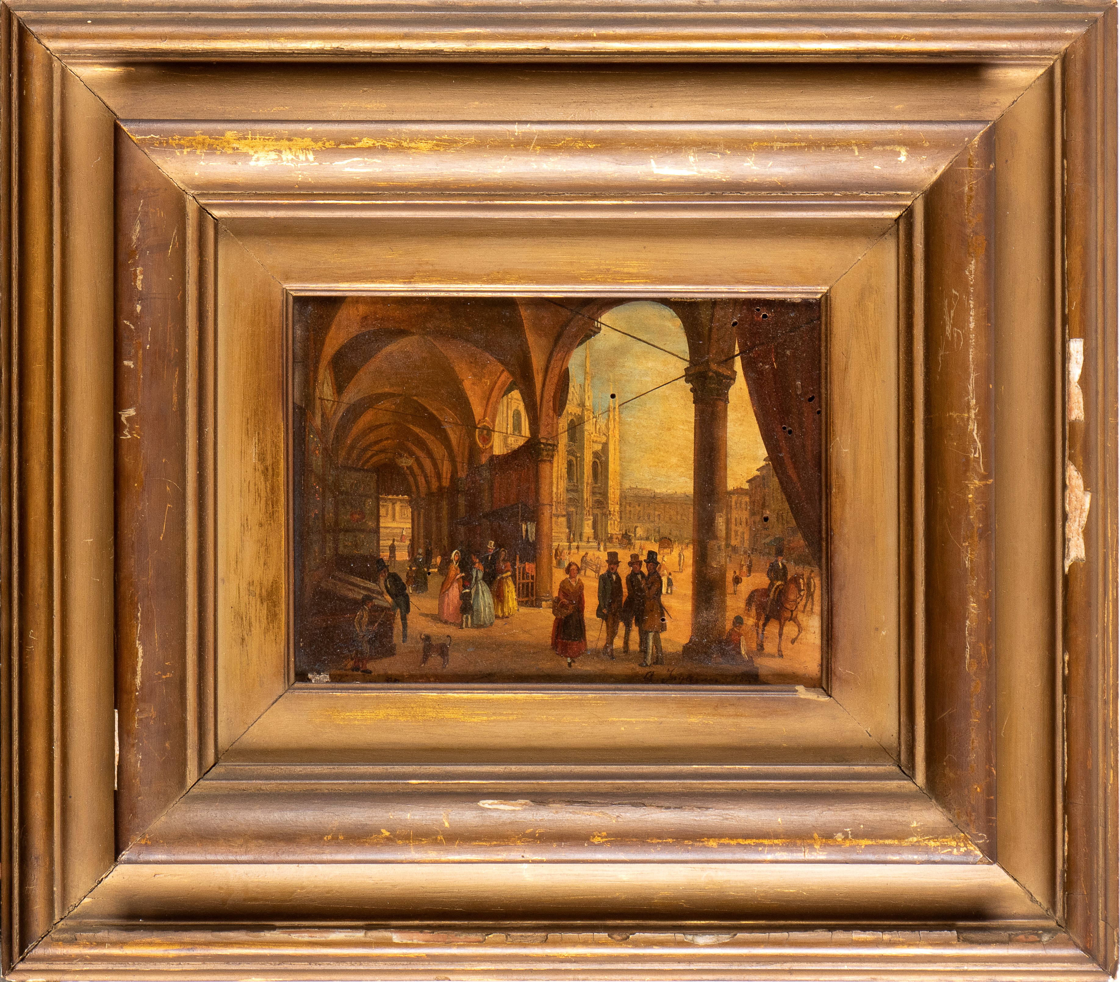 Angelo Inganni - Piazza Duomo a Milano, olio su tavola