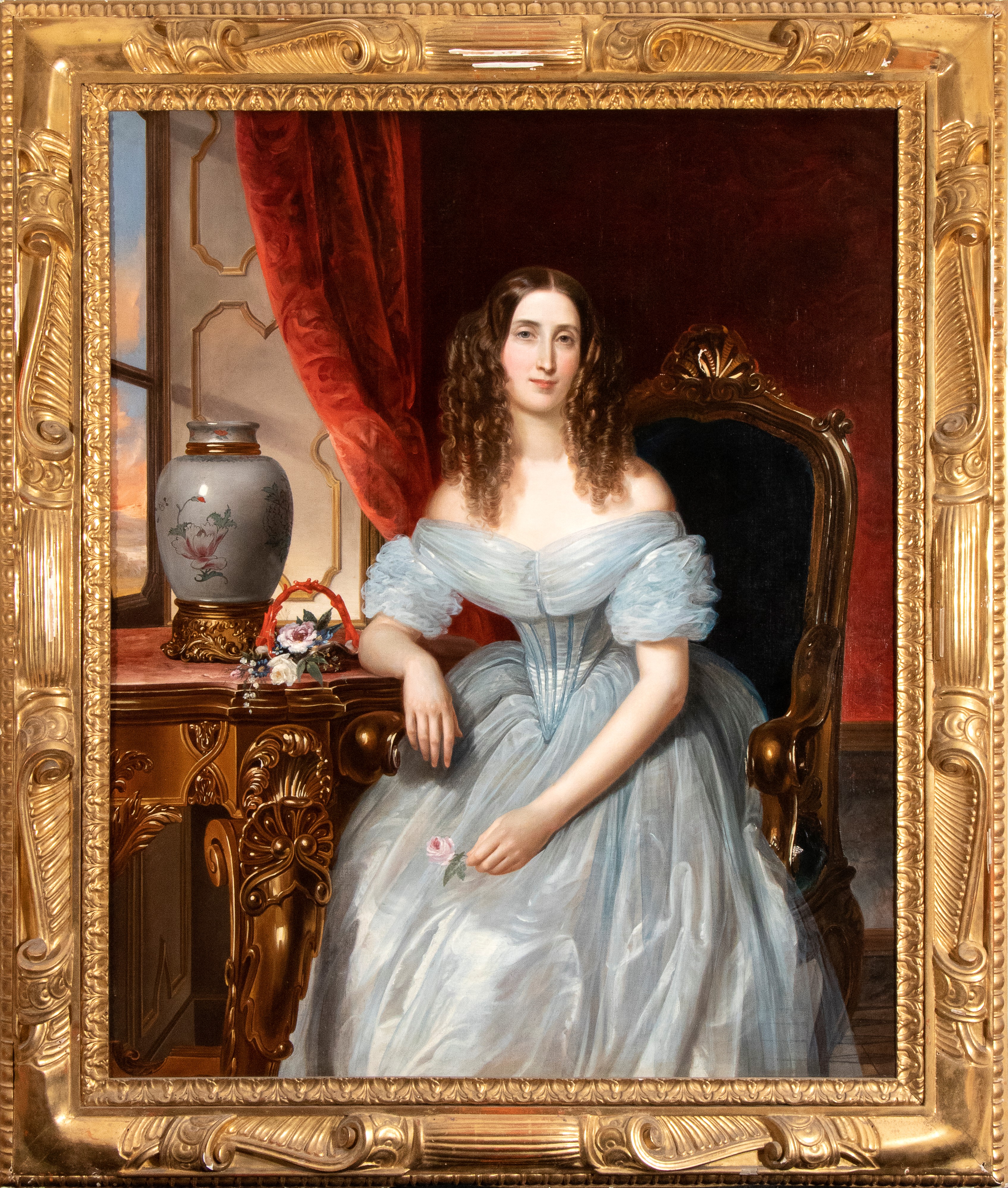 Pietro Luchini - Interno con gentildonna, olio su tela, 1842
