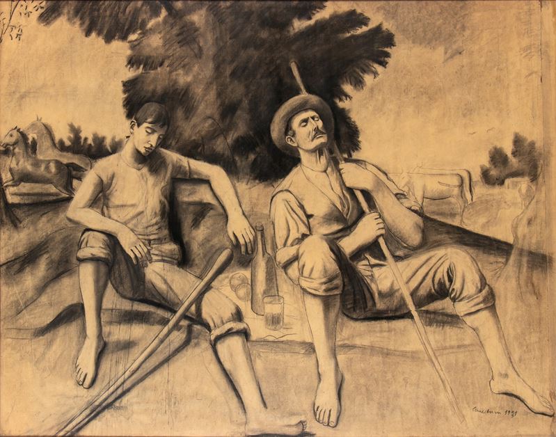 Gisberto Ceracchini - Il riposo, Matita e carboncino su carta