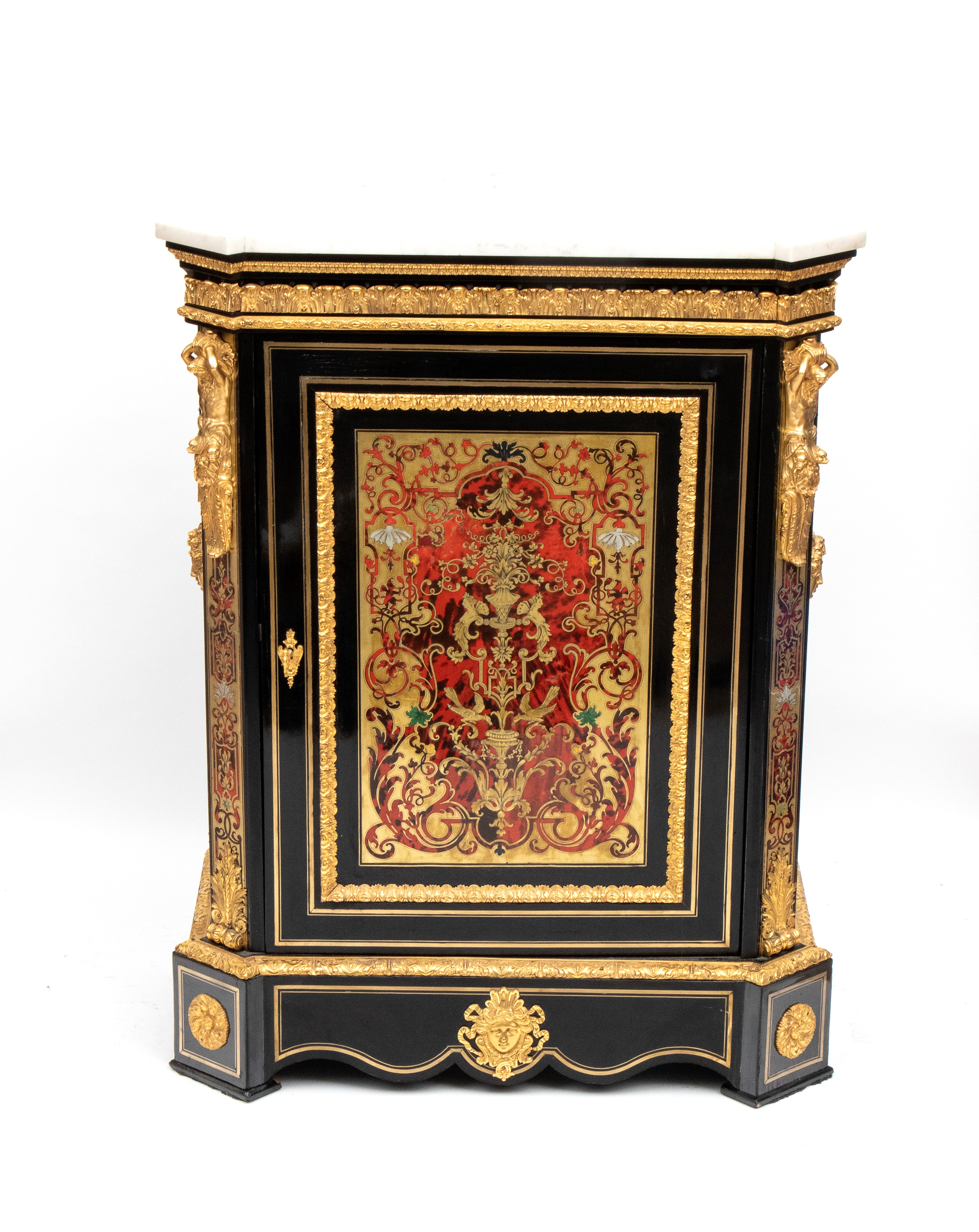 Hippolyte-edmé Pretot - Credenza ad un anta in stile Boulle con decorazioni in bronzo dorato e ap...