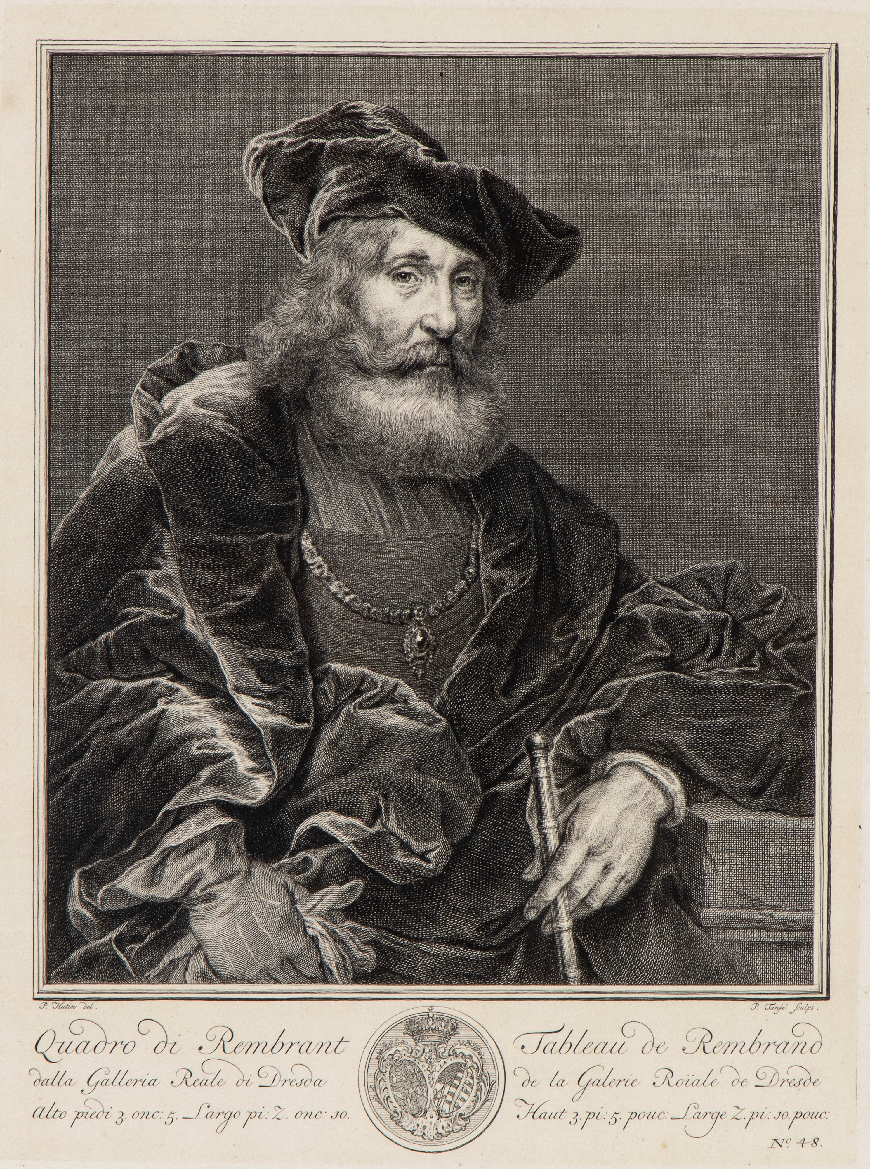 Pieter Tanjé - Ritratto di un uomo con la barba, acquaforte e bulino