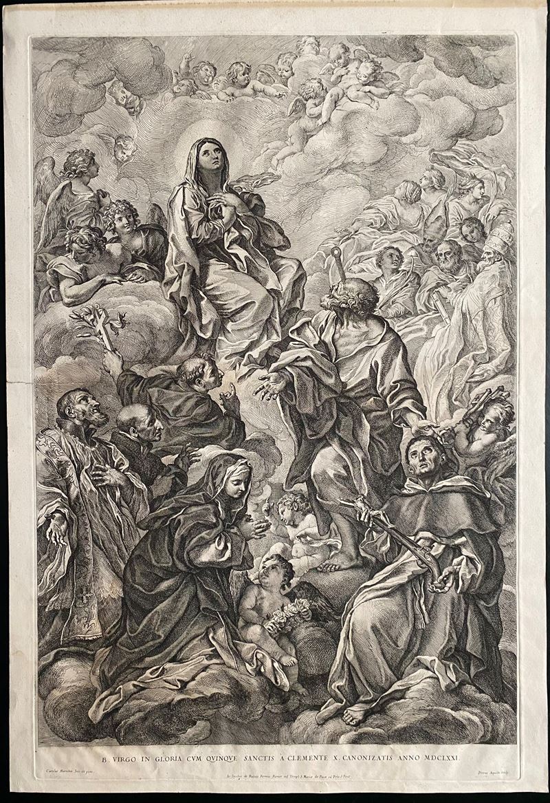 Pietro Aquila - B. Virgo in gloria cum quinque sanctis a Clemente X canonizatis anno MDCLXXI