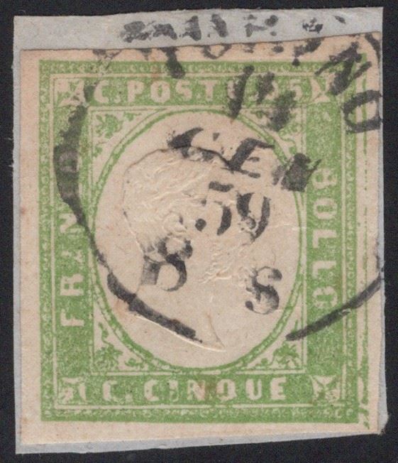 Sardegna, IV emissione, 5 centesimi, stampa difettosa n.13Be, 1859