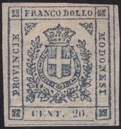 Modena, Governo Provvisorio, 20 centesimi ardesia violaceo, 1859