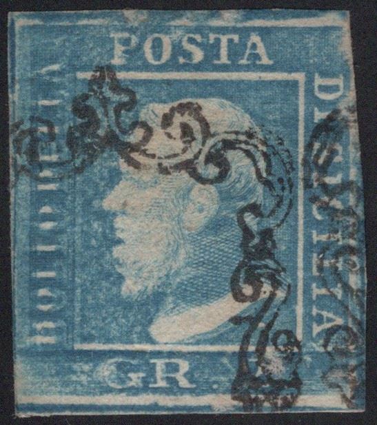 Sicilia, 2 grana con doppia stampa e ritocco 81, 1859