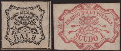 Pontificio, 8 baj e 1 scudo nuovi con gomma, 1852