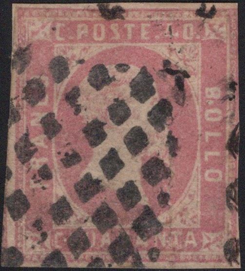 Sardegna, I emissione, 40 cent. rosa lilla, 1851