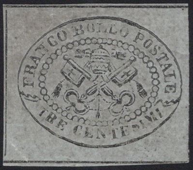 Pontificio, II emissione - 3 centesimi grigio, nuovo con gomma integra MNH