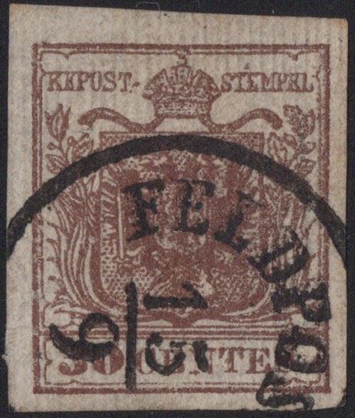 Lombardo Veneto - Annullamenti, FELDPOST su 30 cent. carta costolata.