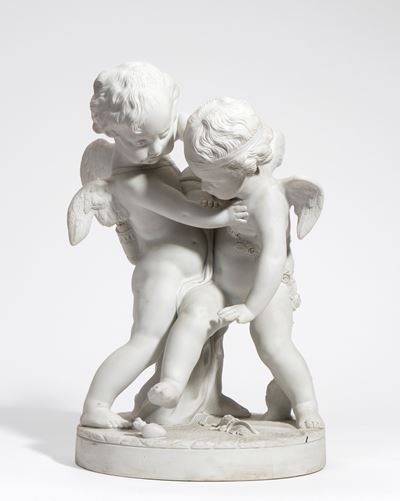 Jean-Baptiste Pigalle, Scultura in porcellana Biscuit raffigurante Eros e Anteros