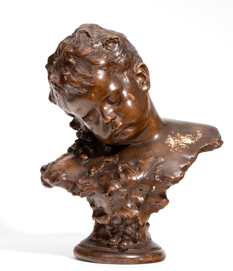 Friedrich Goldscheider - Busto di fanciullo in terracotta con patina marrone (XIX secolo)