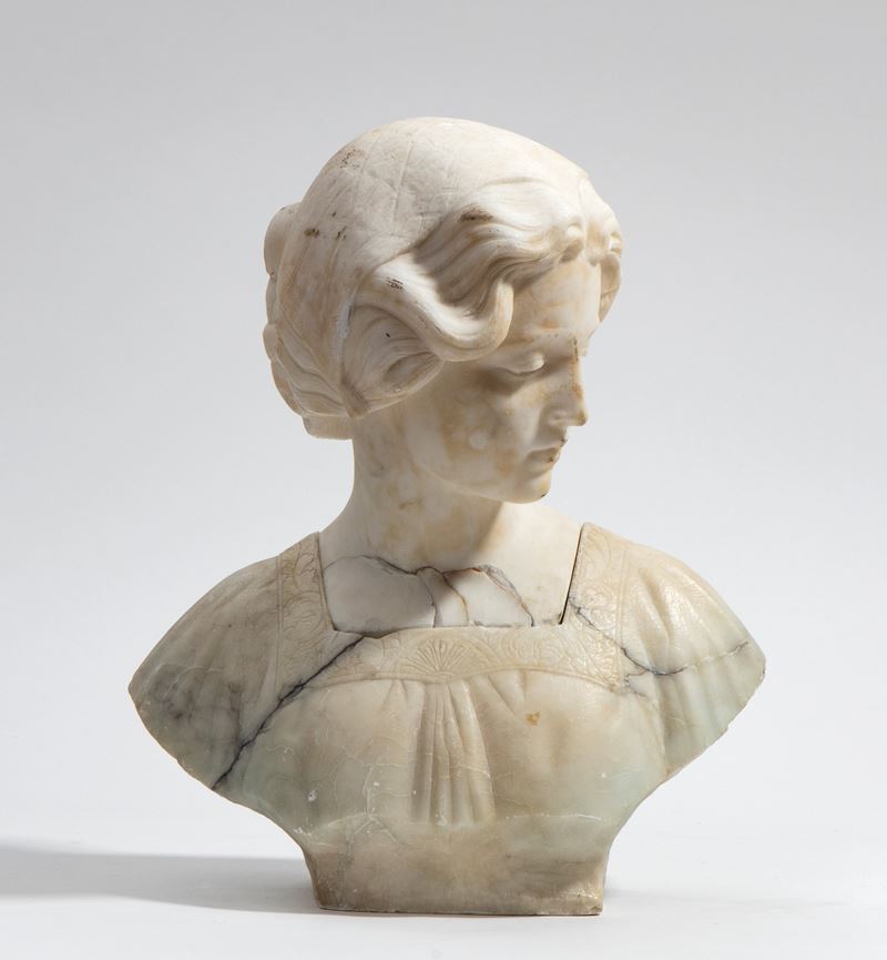 Giuseppe Bessi - Busto di donna in marmo e alabastro, XIX secolo