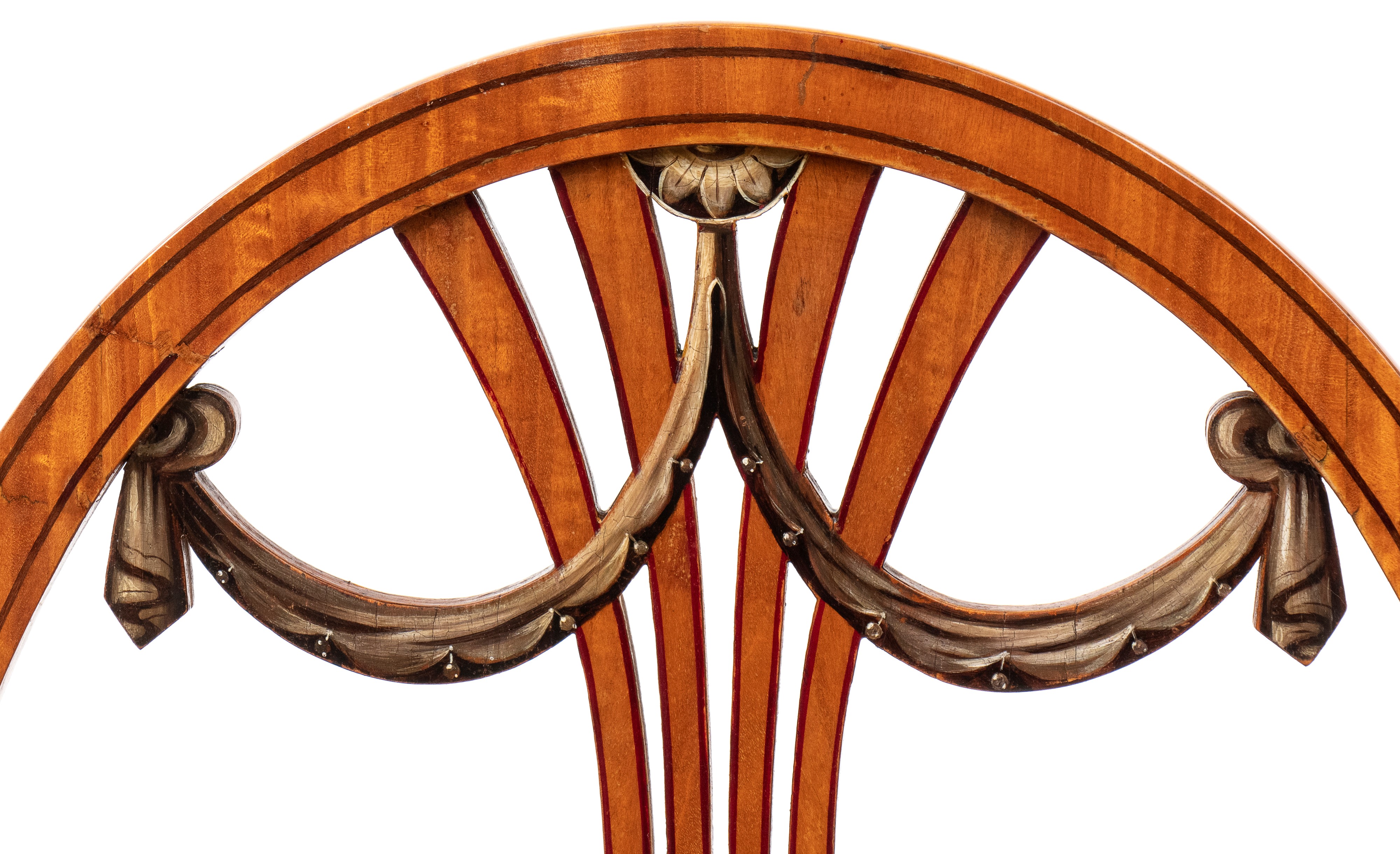 Coppia di sedie dipinte in stile Sheraton, legno di satinwood, XIX secolo