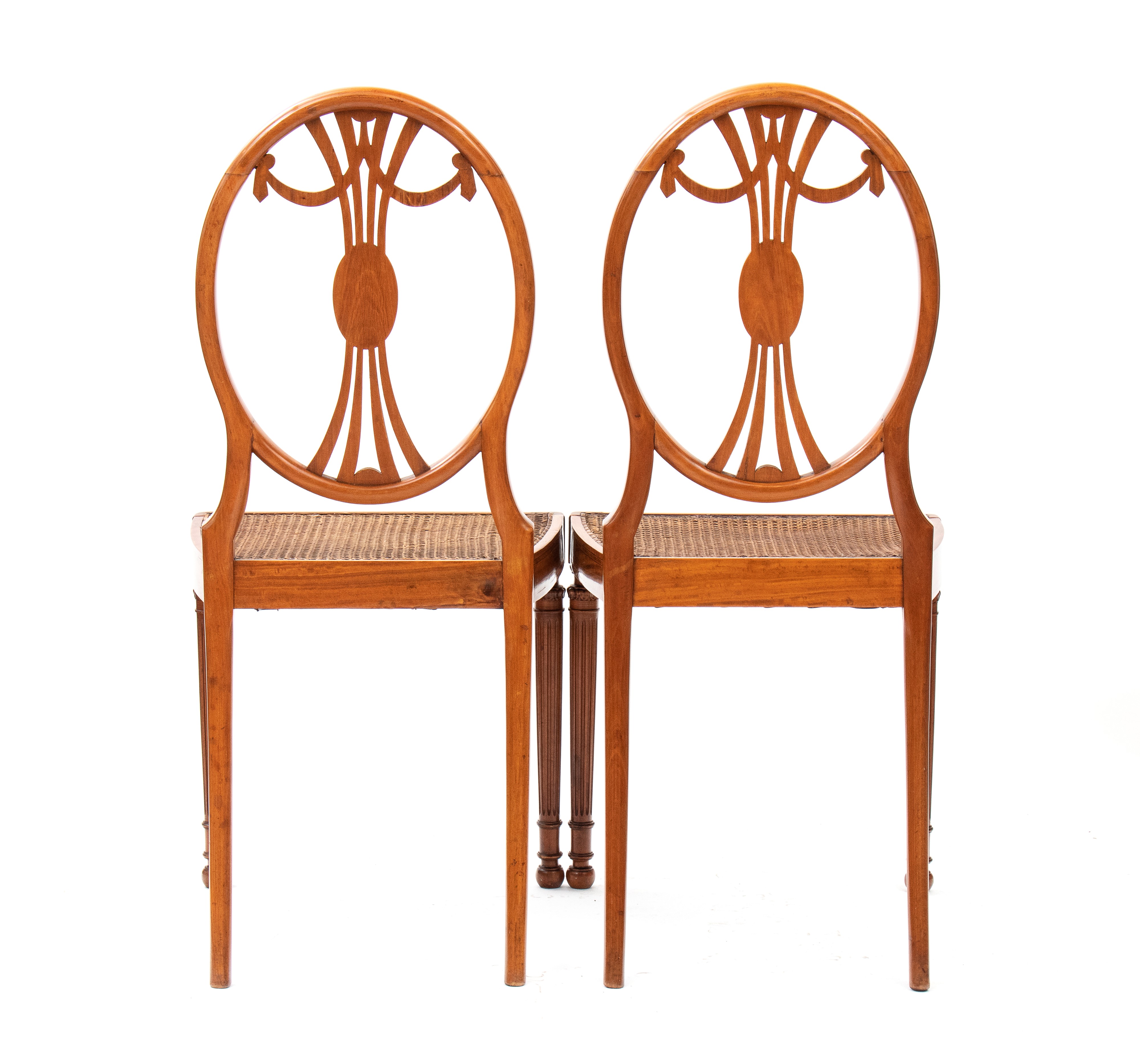 Coppia di sedie dipinte in stile Sheraton, legno di satinwood, XIX secolo