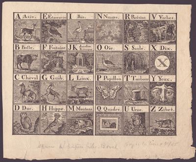 Anonimo incisore francese del XVIII secolo, Alfabeto (bulino e acquaforte)