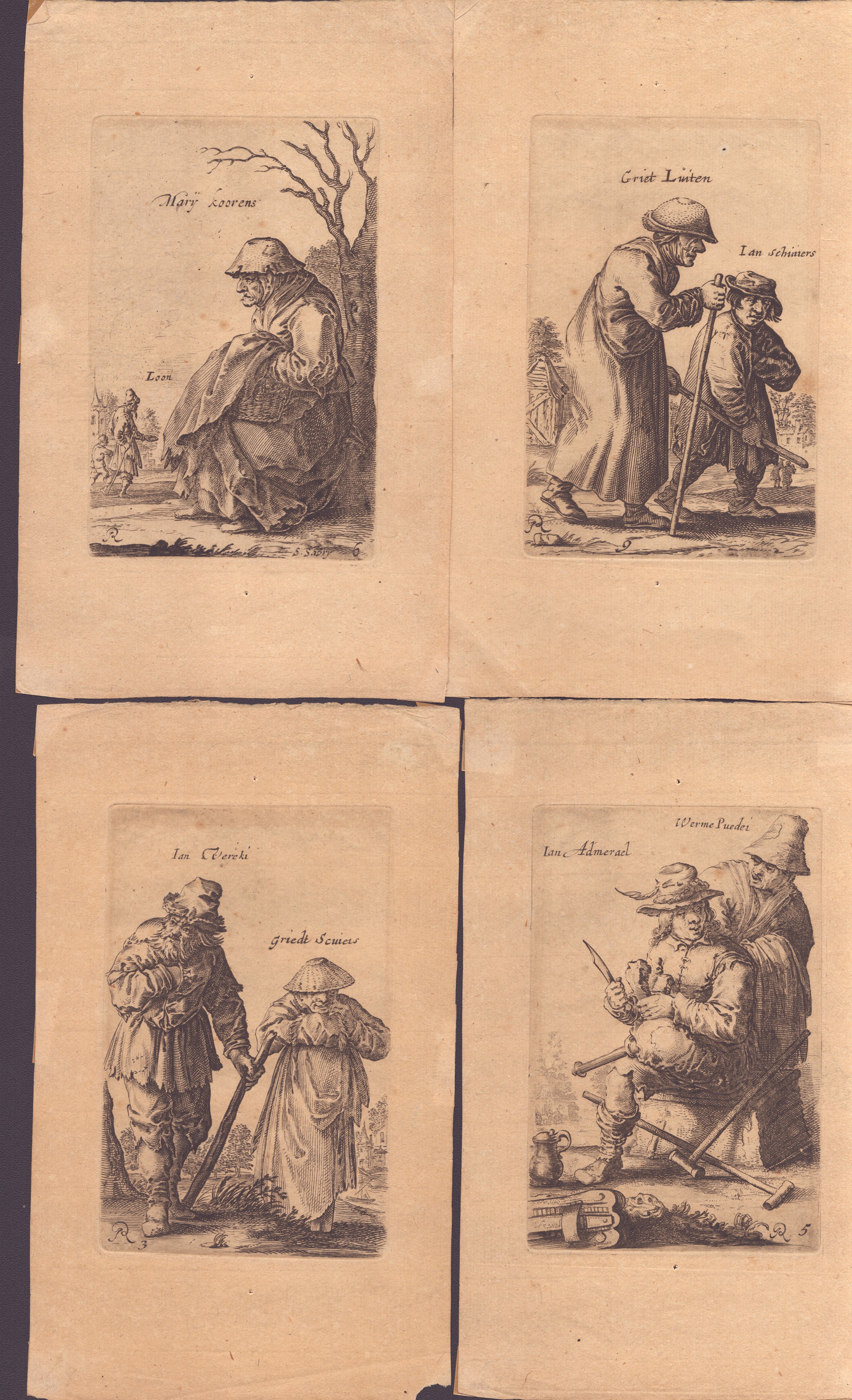 Salomon Savery - Contadini e mendicanti - Serie di 5 acqueforti