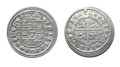 Spagna, Filippo V, 2 Reales 1718, Cuenca (argento)