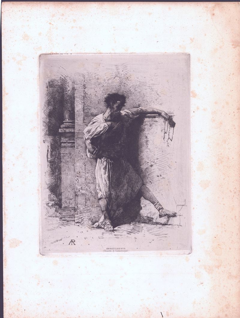 Alberto Pasini - Abbrutimento (Ricordo di Costantinopoli), acquaforte su chine-collé