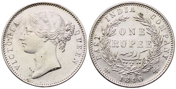 INDIA. Victoria (1837-1901). 1 Rupia 1840; Ag (11,63 g; 29,8 mm)