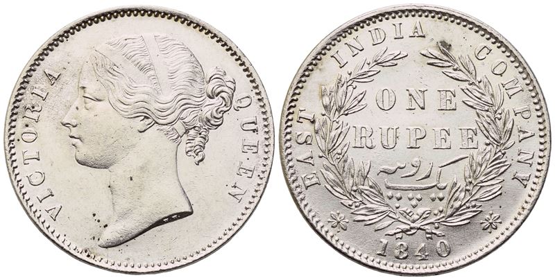 Victoria (1837-1901), 1 Rupia 1840 (East India Company), argento (Ag 917/1000)