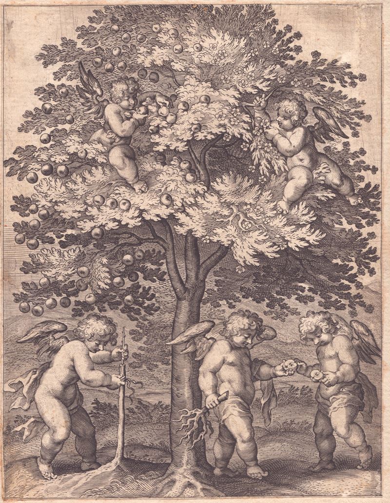 Grégoire Huret - Putti che raccolgono le mele, bulino