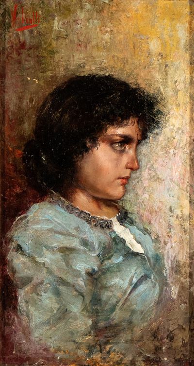 Profilo di giovane donna, olio su tela