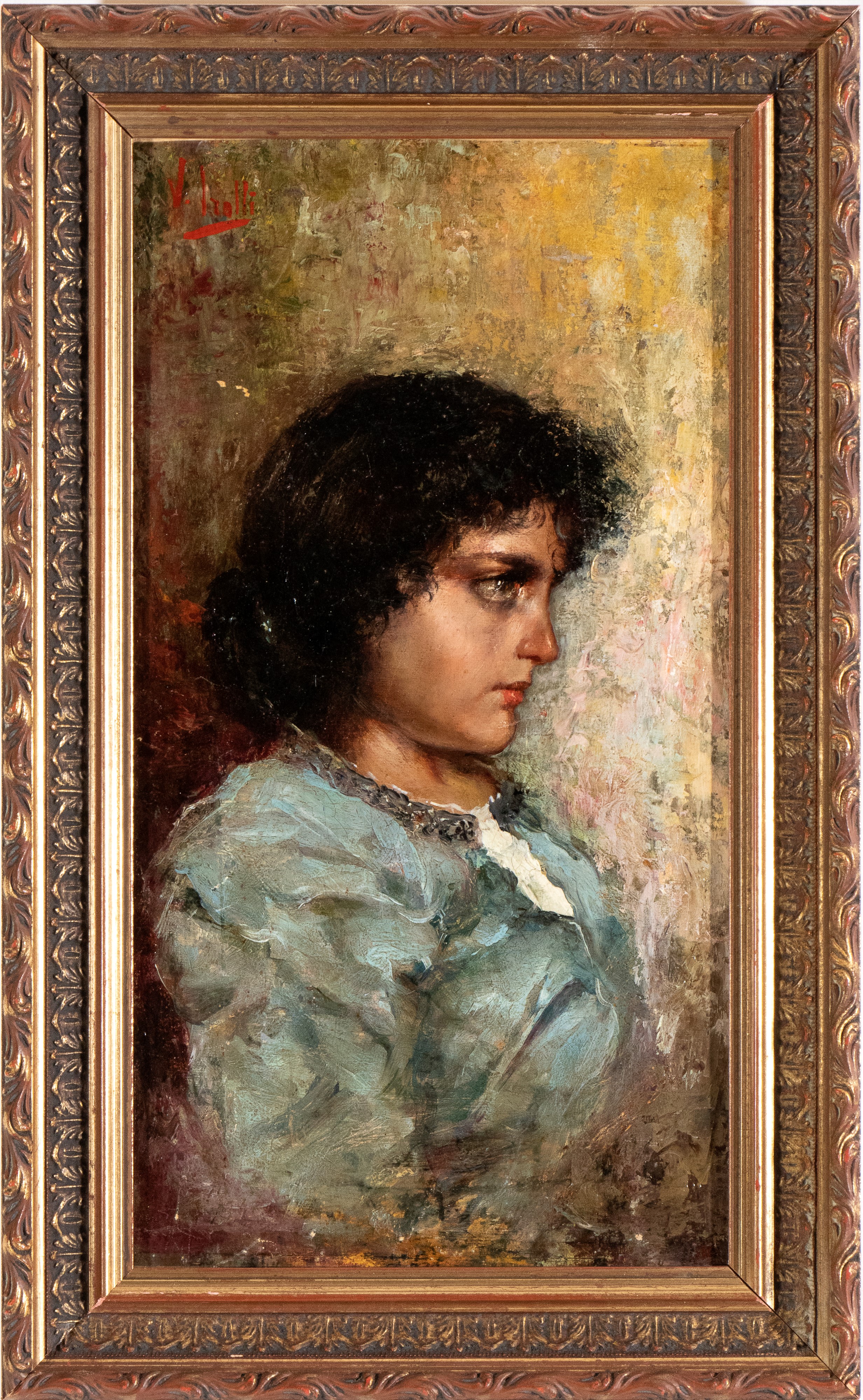 Vincenzo Irolli - Profilo di giovane donna, olio su tela