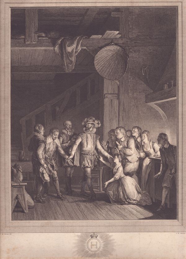 Jean Baptiste Simonet : Henry IV in the Miller&#39;s House, by Jean Michel Moreau le Jeune  - Auction OLD MASTER & MODERN PRINTS AND DRAWINGS - Bertolami Fine Art - Casa d'Aste