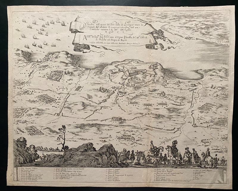 Stefano della Bella - Disegno dell'attacco del forte posto di Longone, acquaforte