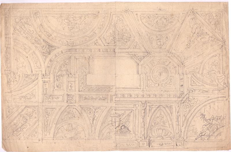 Luigi Basoli - Progetto per decorazione di un soffitto, matita su carta vergata