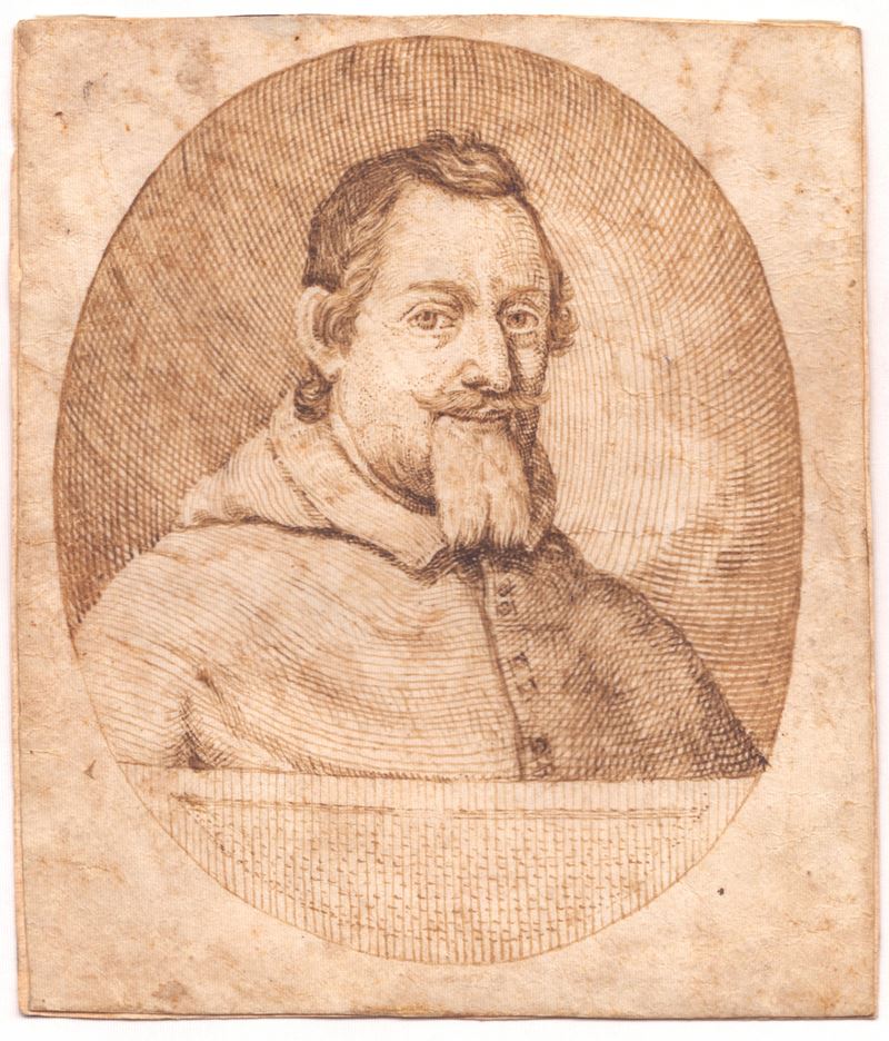 Ippolito Leoni - Ritratto di un cardinale, inchiostro bruno e penna su pergamena