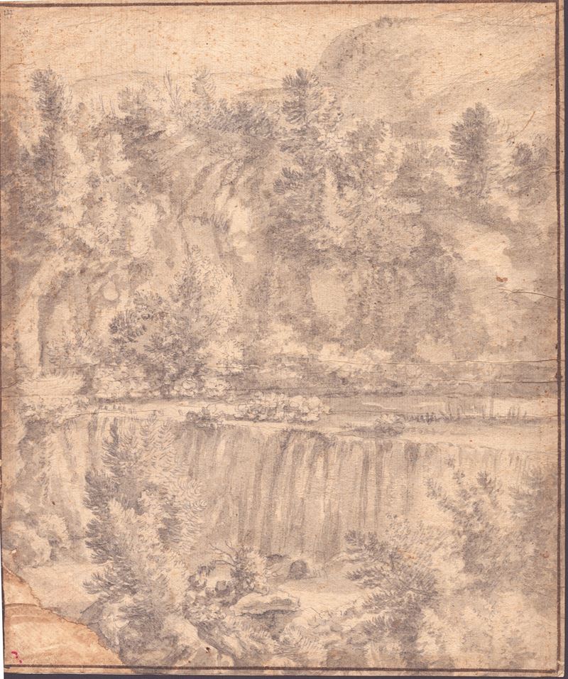 Scuola fiamminga del XVII secolo, Paesaggio con cascate