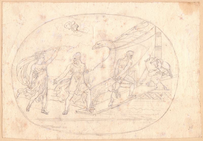 Artista veneto del XIX secolo, Studio per gli animali che entrano nell’Arca di Noè, matita su car...