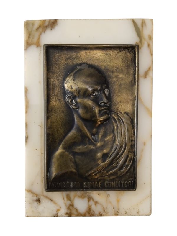 Marble paperweight with effigy of Benito Mussolini