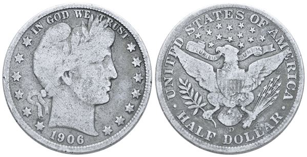 USA. Mezzo dollaro 1906 D, Denver. AG. 12,5gr. MB