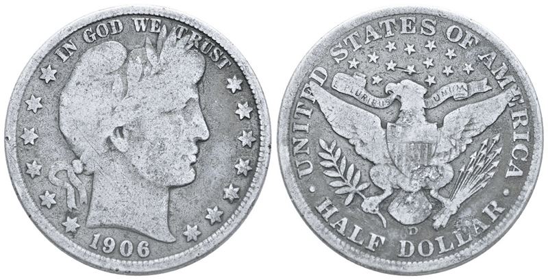 Usa. Mezzo Dollaro 1906 D, Denver. Ag. 12,5gr. Mb