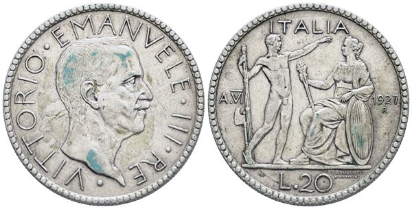 REGNO D'ITALIA. Vittorio Emanuele III (1900-1943). 20 Lire 1927 Littore. Ag. 14,95gr. BB